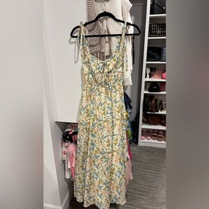 Indikah Print Midi Dress - Blue, Green, Cream size small